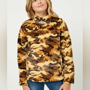 Hayden Girls Camo Fleece Button Top Sweatshirt Yellow & Black Size Large NWT
